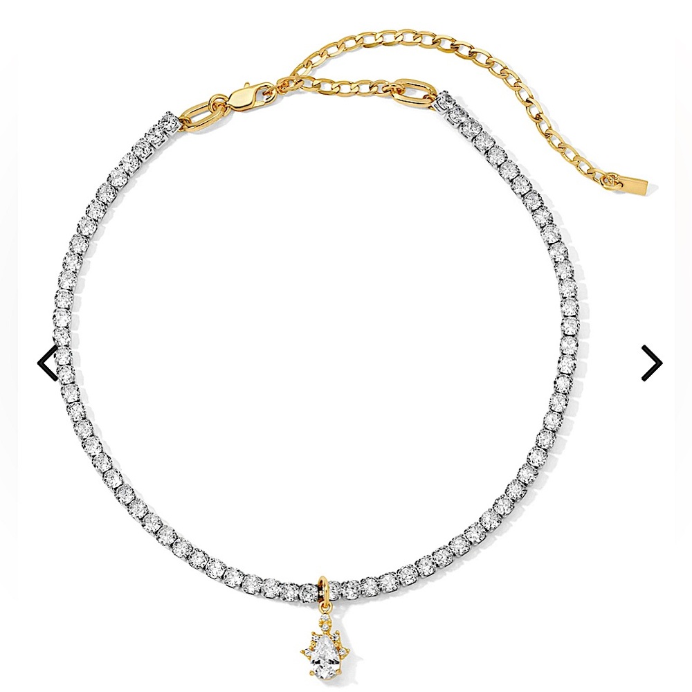 Vanessa Mooney Gold and Clear Crystal Tennis Choker Necklace